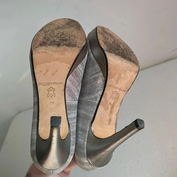 Antonio Melani SZ‎ 7M Silver Platform Peep toe Heel Shoes EUC! - Picture 8 of 9